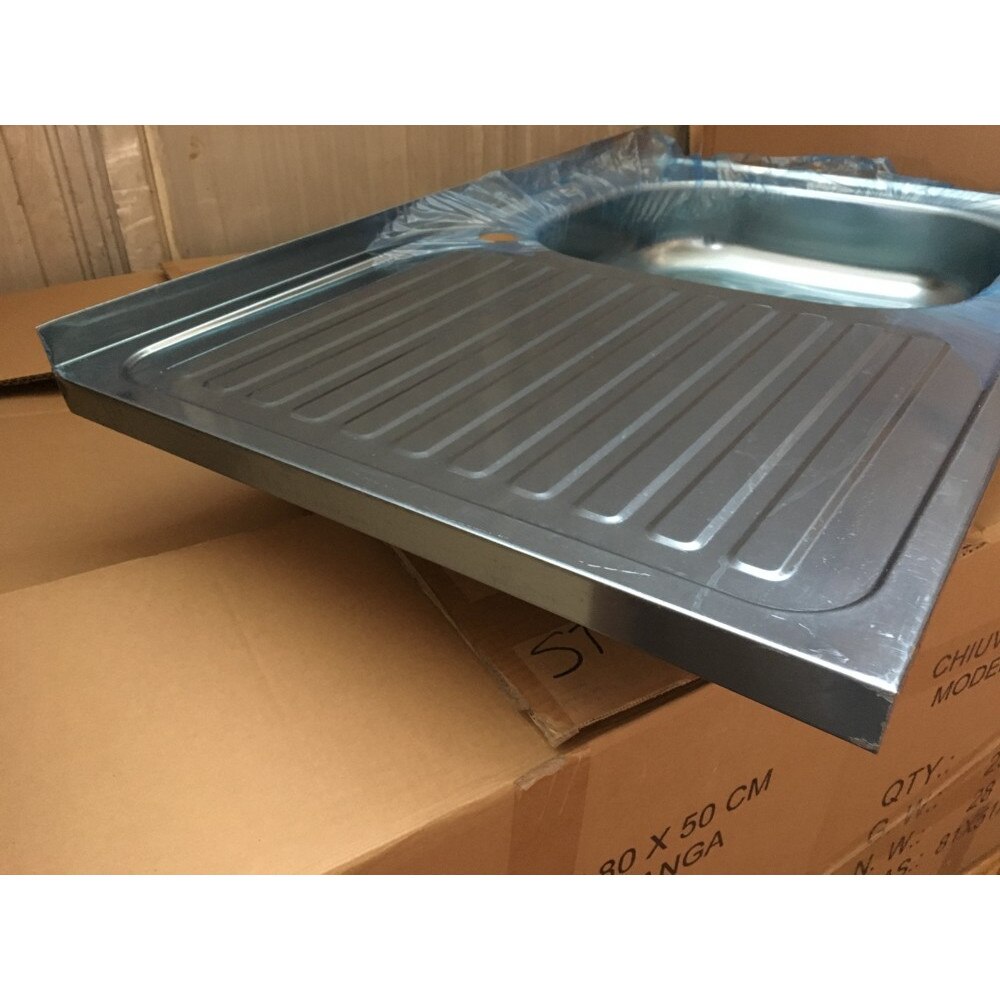 Set chiuveta metalica de masca + baterie pipa flexibila, 50x80 cm, cuva dreapta