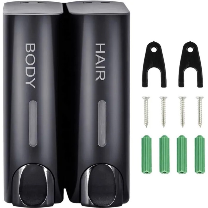 Dispenser sapun perete 2 rezervoare 350ml negru