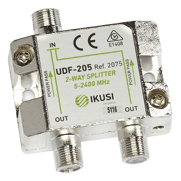 Spliter digital profesional cu 2 iesiri pentru CATV+SAT, UDF-205, 5-2400 Mhz, Ikusi