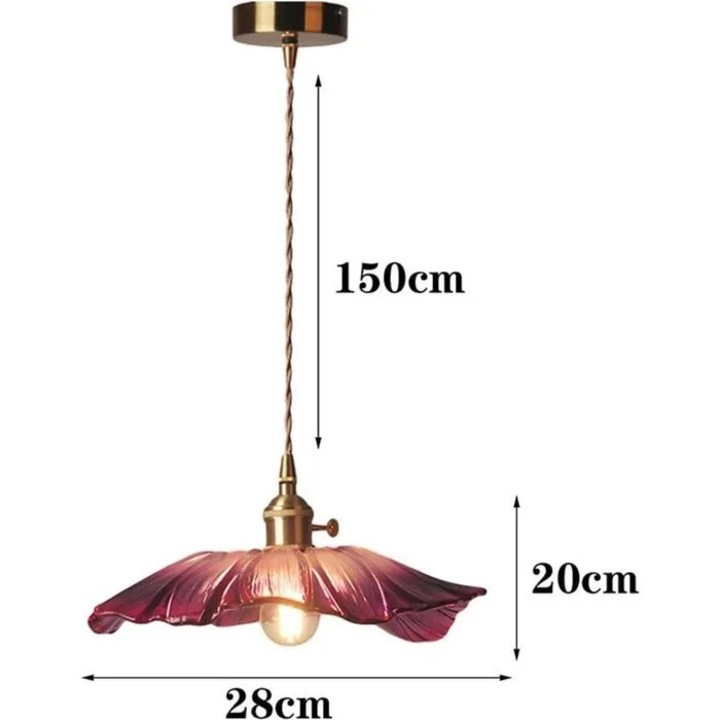 Lustra suspendata retro cu flori din sticla mov, LED, dimensiuni medii