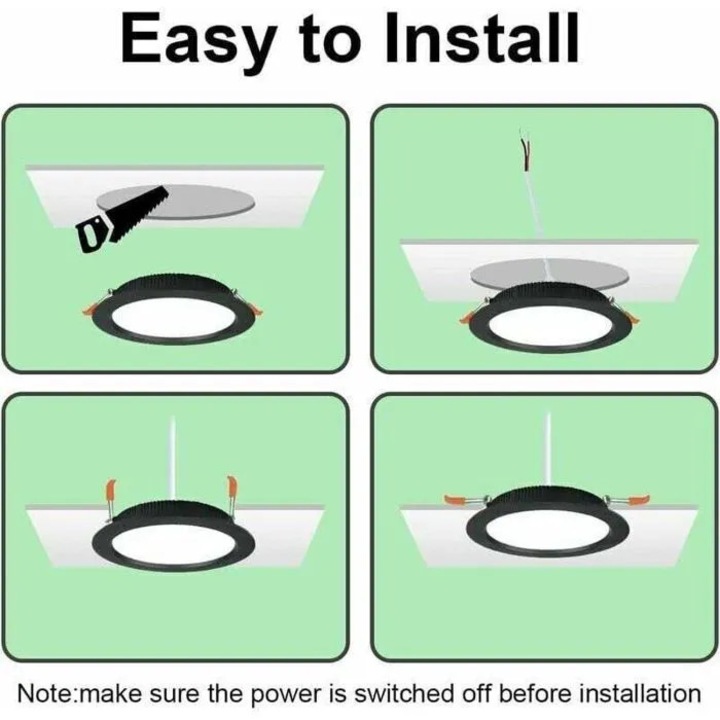 Spoturi LED incastrate negre, set 10 buc, 7W, 3000K, IP44, 8-9x8-9cm