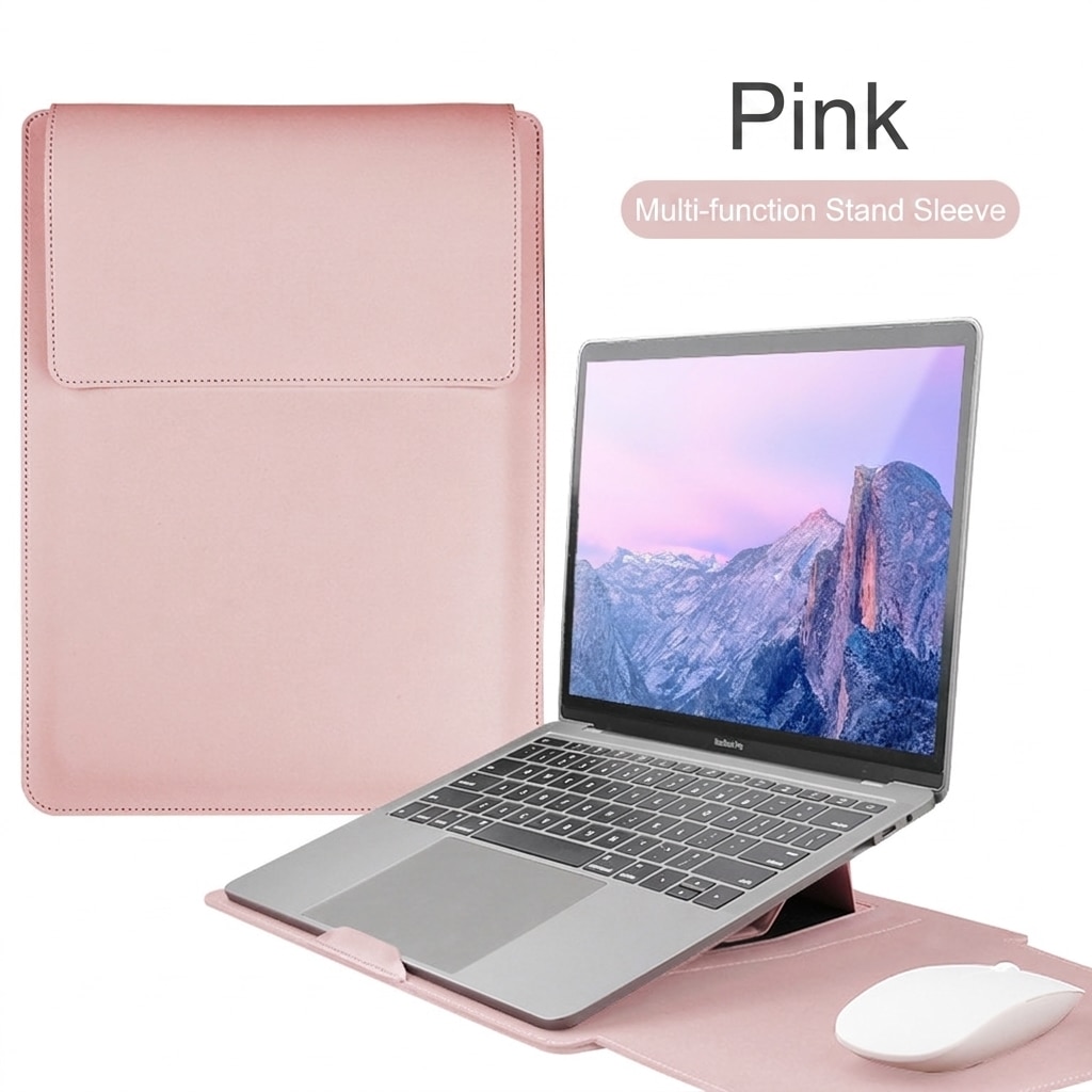 Husa laptop multifunctionala 3-in-1, piele ecologica, roz, 33.5x25.3cm