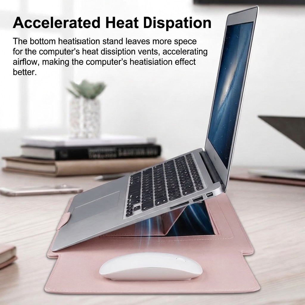 Husa laptop multifunctionala 3-in-1, piele ecologica, roz, 33.5x25.3cm