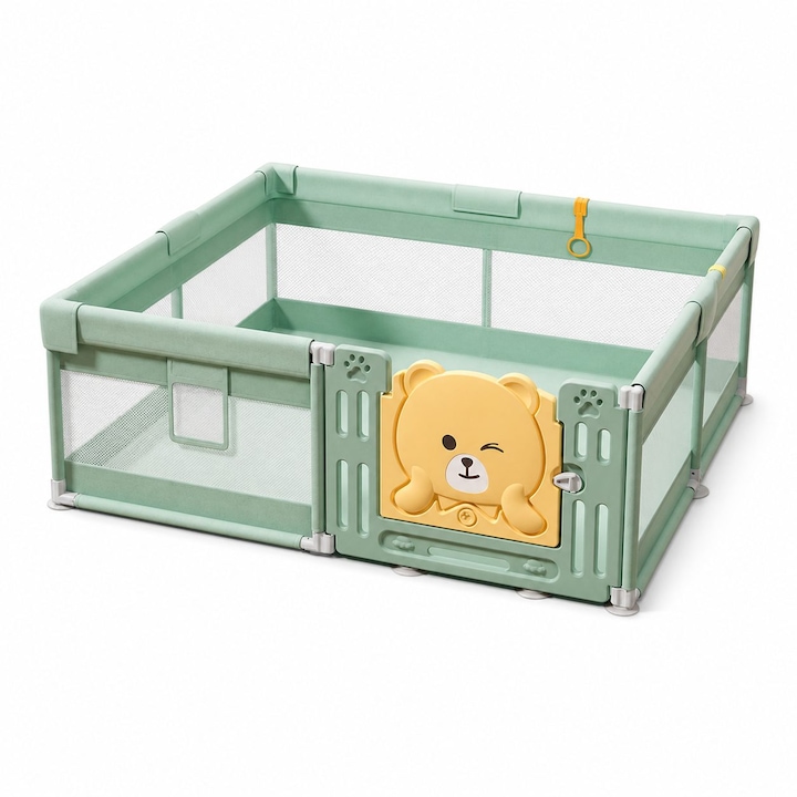 Кошара за игра за бебета с предпазна врата, Flippy, DNT-147, 180 x 150 x 65 см, до 3 години, Място за игра на закрито/открито, Преносима за двор, Дишаща мрежа, ABS полиестер, Зелен