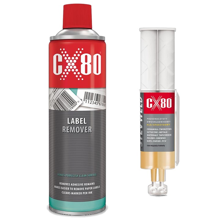 Спрей за премахване на етикети CX80 500ml, прозрачно епоксидно лепило 24ml
