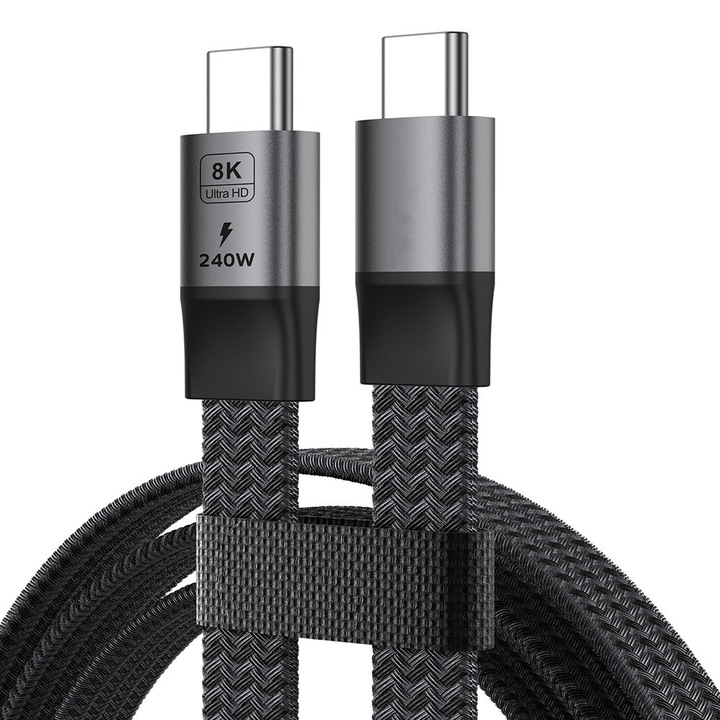 DaDen ElysiumSync Pro CX1 USB-C-ről USB-C-re 240W gyors töltőkábel, USB4.0 Gen 4, 40Gbps, 8K@60Hz, gyorstöltés, ultra ellenálló textil anyag, 1m, szürke