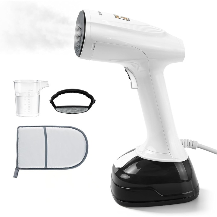 staronce Aparat de calcat vertical cu abur, 1800 W, 3 niveluri de abur, rezervor 400 ml, autonomie pana la 15 min, pentru haine si perdele, cu manusa, perie si pahar gradat