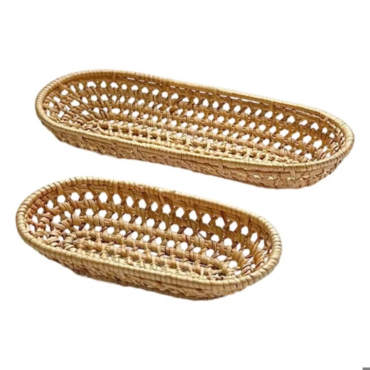 Set 2 cosuri pentru paine din ratan impletit, design perforat ventilat, stivuibile, natural, model k0367-0813-HS8481