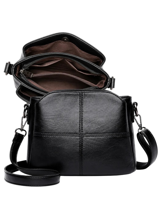 Geanta dama postas Edibazzar piele naturala neagra impermeabila 20x17x9.5cm