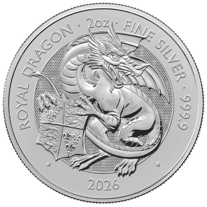 Moneda Argint Tudor Beasts: Dragon 2026, 2 Oz, 62.2 g, puritate 999