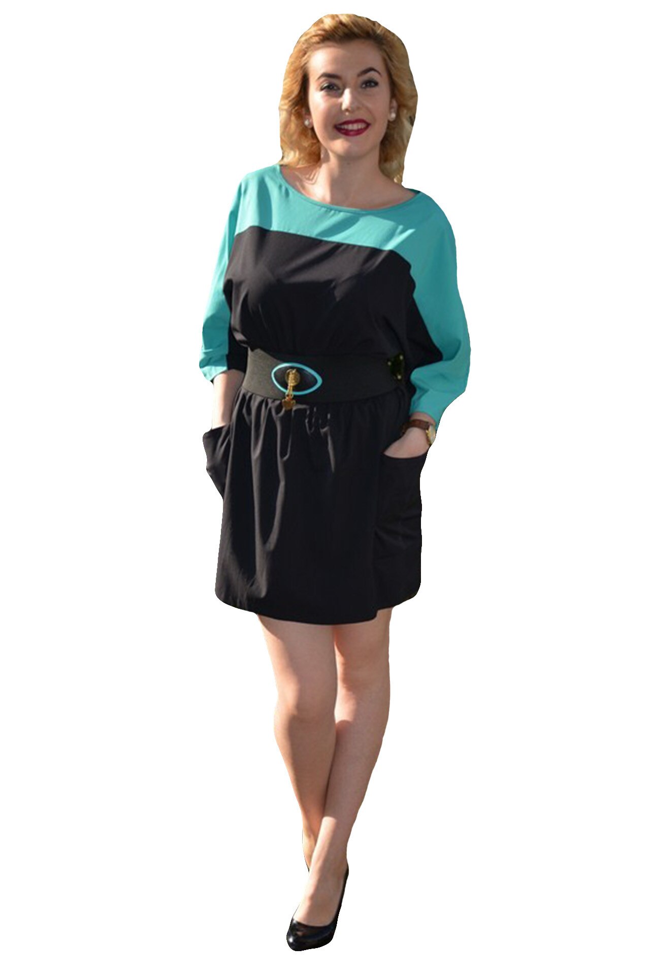Rochie casual de lungime mini, D&J Exclusive, Negru-Verde