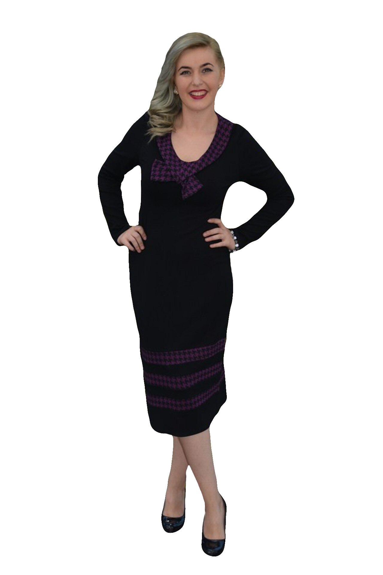 Rochie feminina, de lungime medie , D&J Exclusive, Mov-Negru, 40