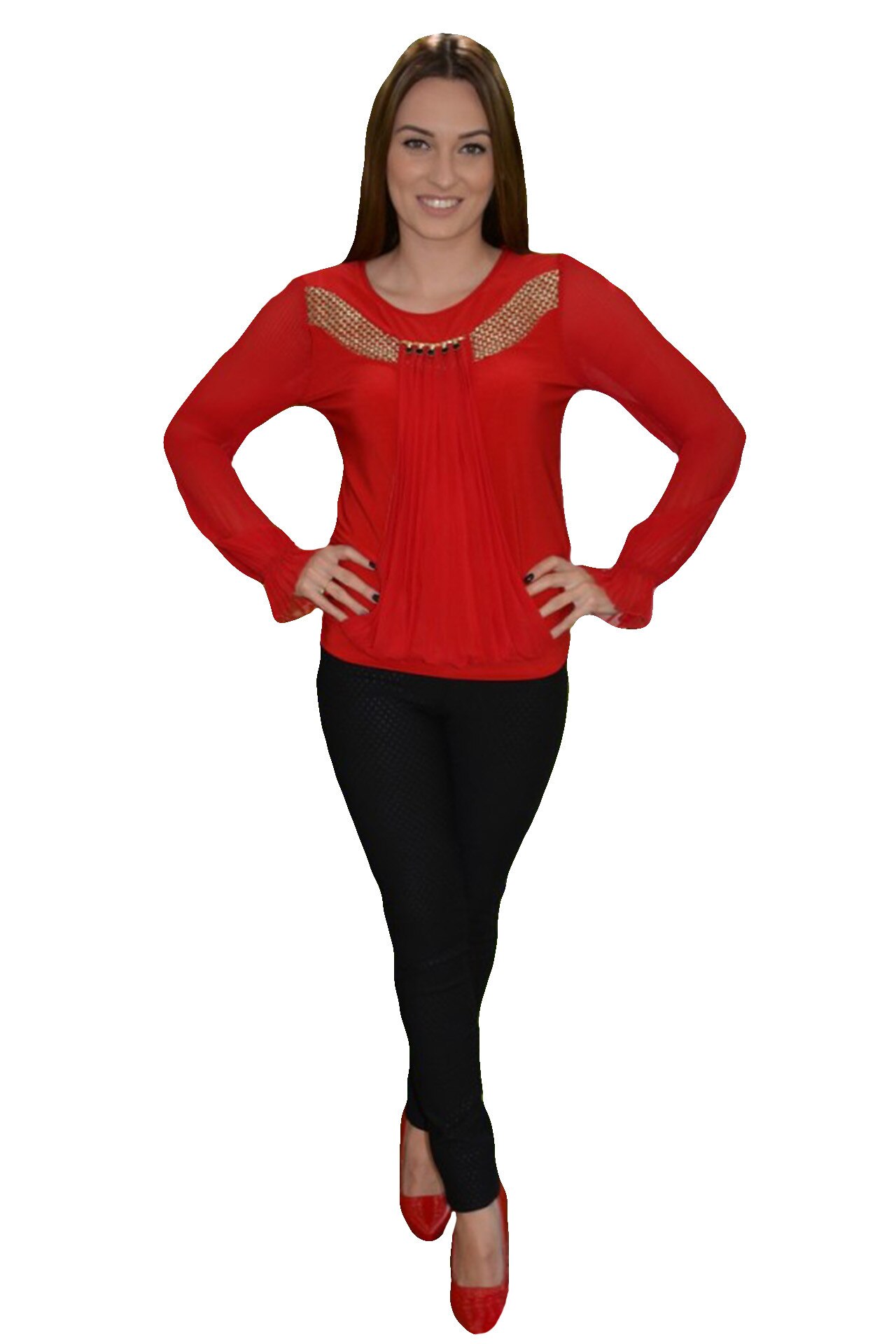 Bluza moderna de ocazie cu voal plisat,D&J Exclusive,, Marsala