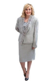 Costum de ocazie, material lucios cu design de blanita, D&J Exclusive, Gri Costum de ocazie, material lucios cu design de blanita, D&J Exclusive, Gri