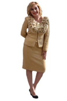 Costum de gala din trei piese, decor cu aspect floral, D&J Exclusive, Bej Costum de gala din trei piese, decor cu aspect floral, D&J Exclusive, Bej