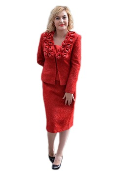 Costum de gala din trei piese, decor cu aspect floral, D&J Exclusive, Rosu Costum de gala din trei piese, decor cu aspect floral, D&J Exclusive, Rosu