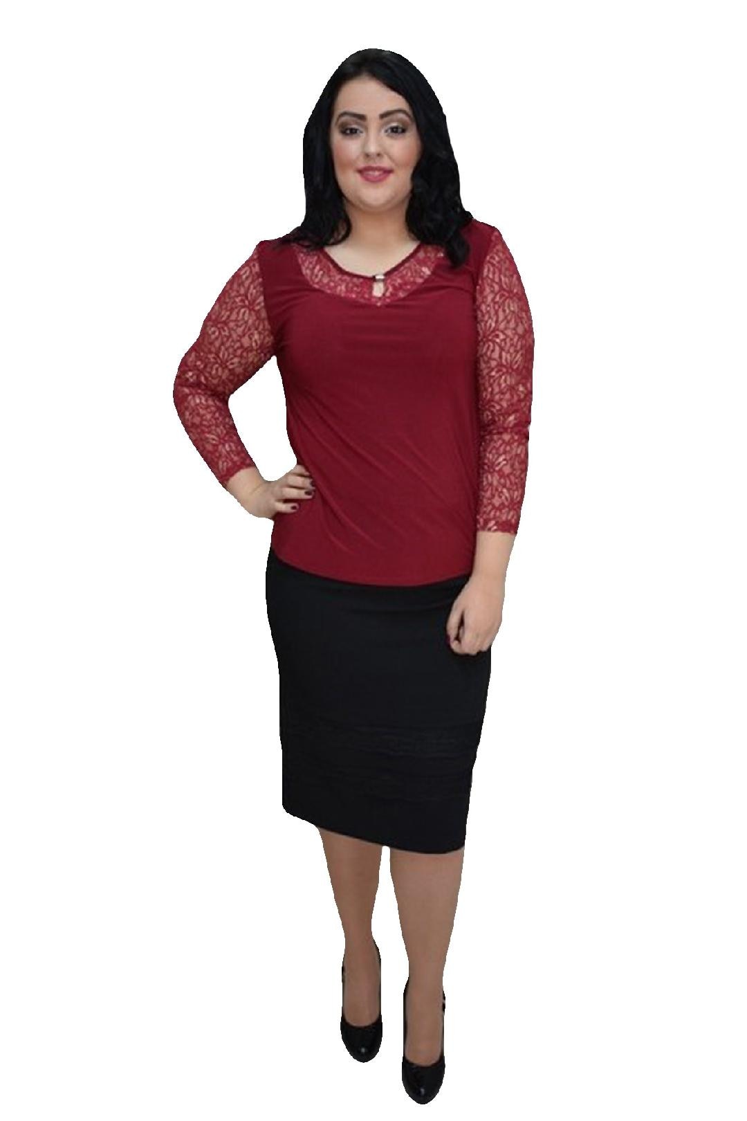 Bluza de ocazie cu maneca lunga din dantela,masura mare,D&J Exclusive, Marsala