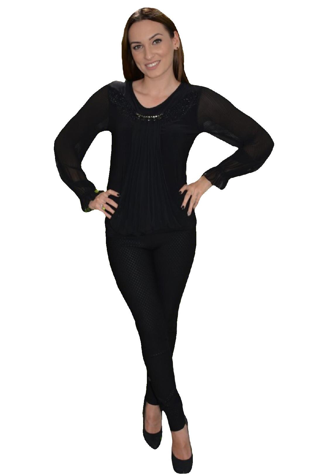 Bluza moderna de ocazie cu voal plisat,D&J Exclusive,, Negru