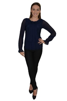 Bluza tinereasca cu insertii florale in partea de sus, D&J Exclusive, Albastru marin Bluza tinereasca cu insertii florale in partea de sus, D&J Exclusive, Albastru marin