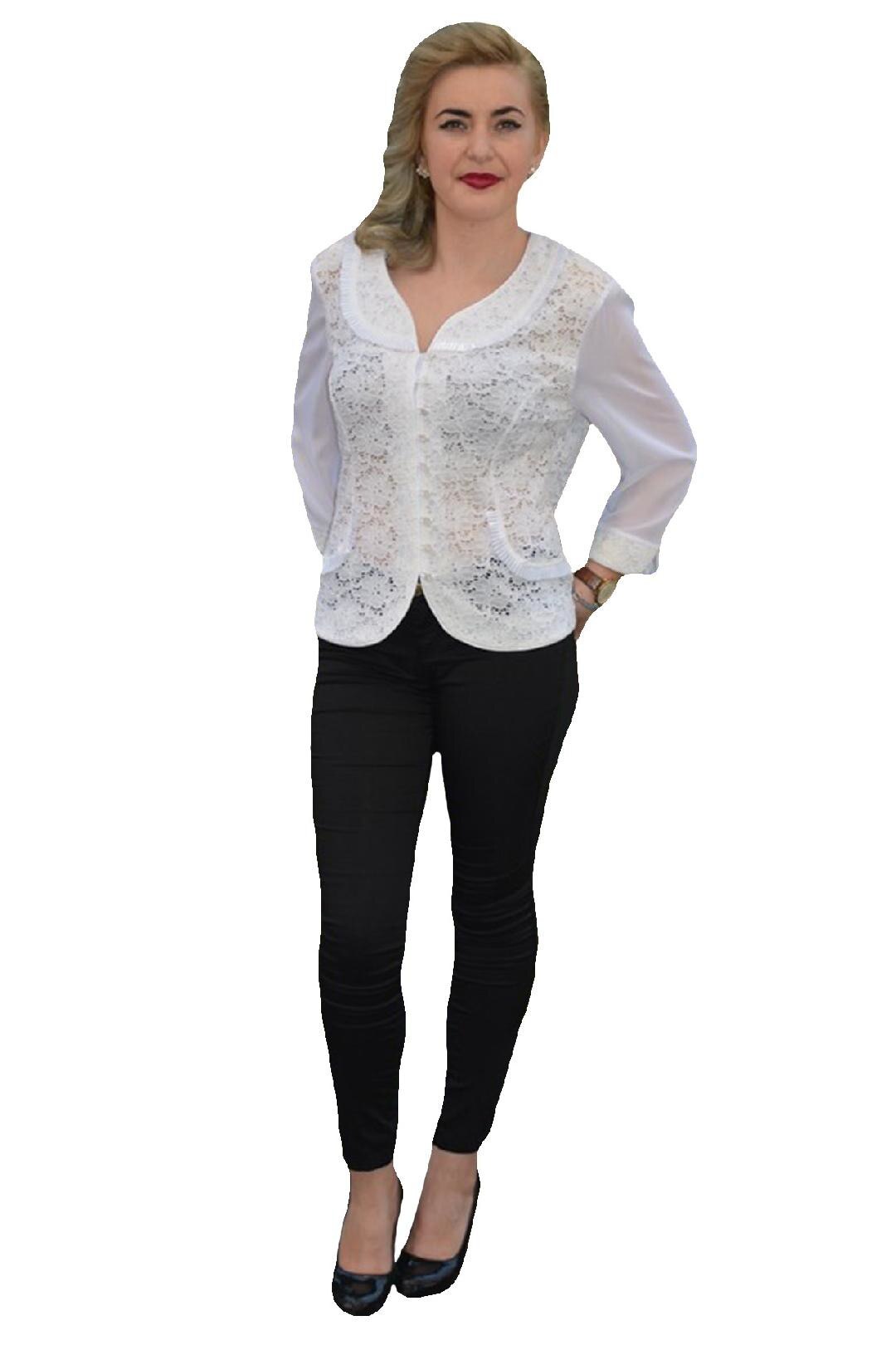 Bluze cu maneca trei-sferturi, rafinate din broderie,masura mare,D&J Exclusive, Alb