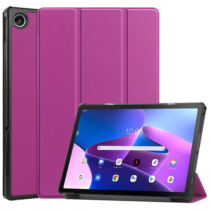 Husa tableta tri-fold, piele PU, mov, Lenovo Tab M10 Plus 3rd Gen, 10.3inch