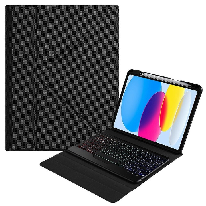 Husa tableta cu tastatura Bluetooth 2-in-1, suport reglabil, negru, 10.9 inch