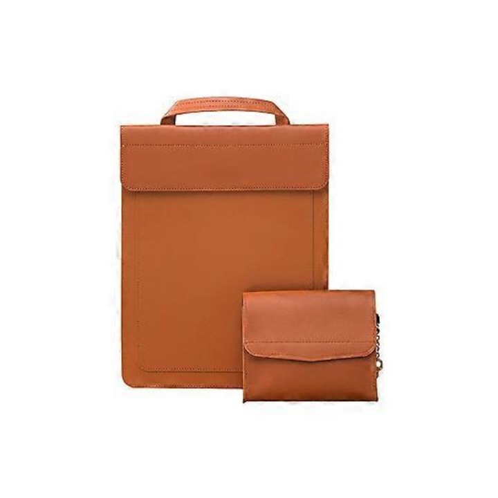 Husa laptop 13-14 inch piele PU rezistenta apa cu geanta mini detasabila, 34.5x25.5cm
