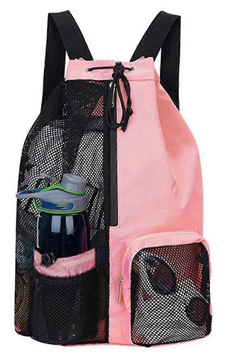 Rucsac sport plasa roz 40x30cm cu buzunar umed-uscat
