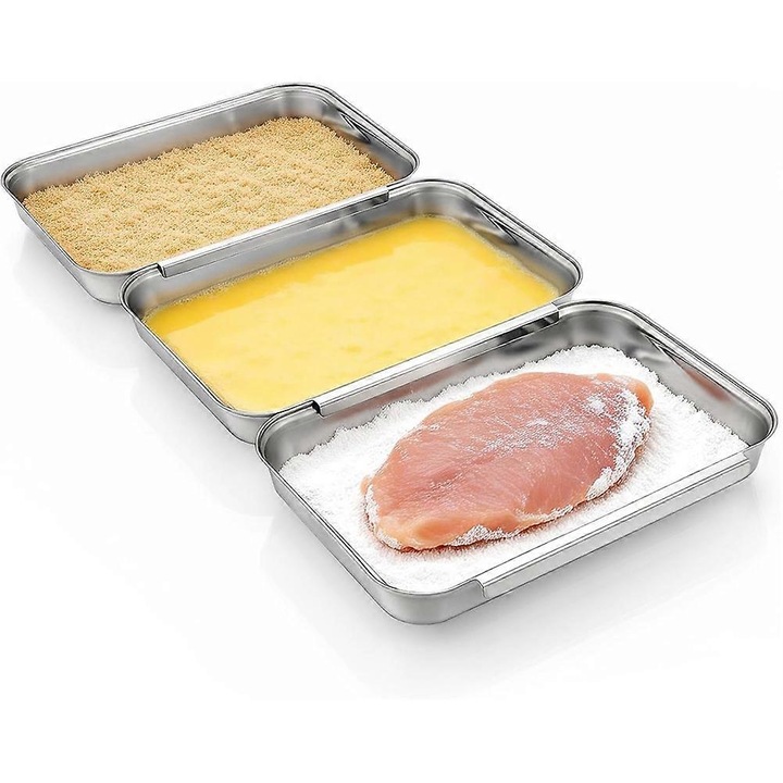 Set 3 tavi interconectabile din inox, adanci, argintiu, 22x15cm si 27x20cm