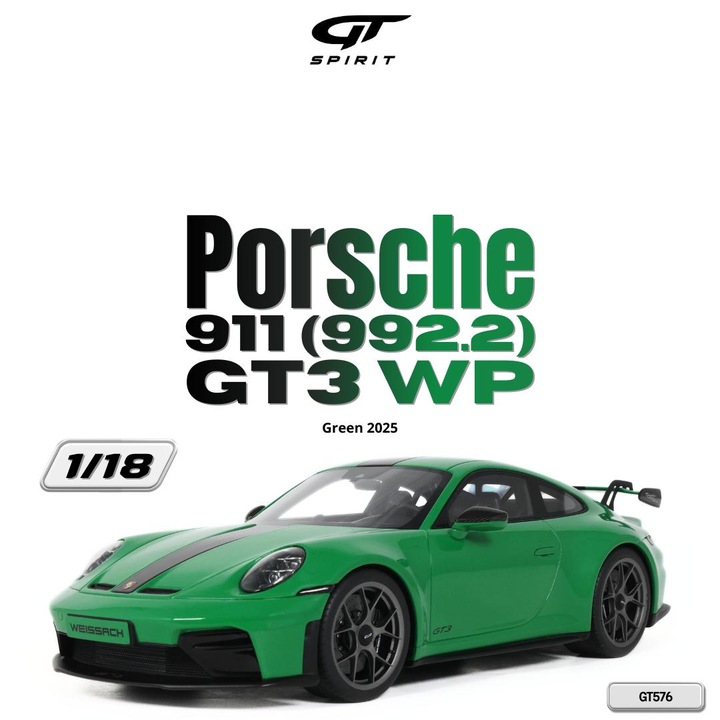 Porsche 911 [992.2] GT3 WP autómodell, zöld, 2025, GT576, 1:18, GT Spirit