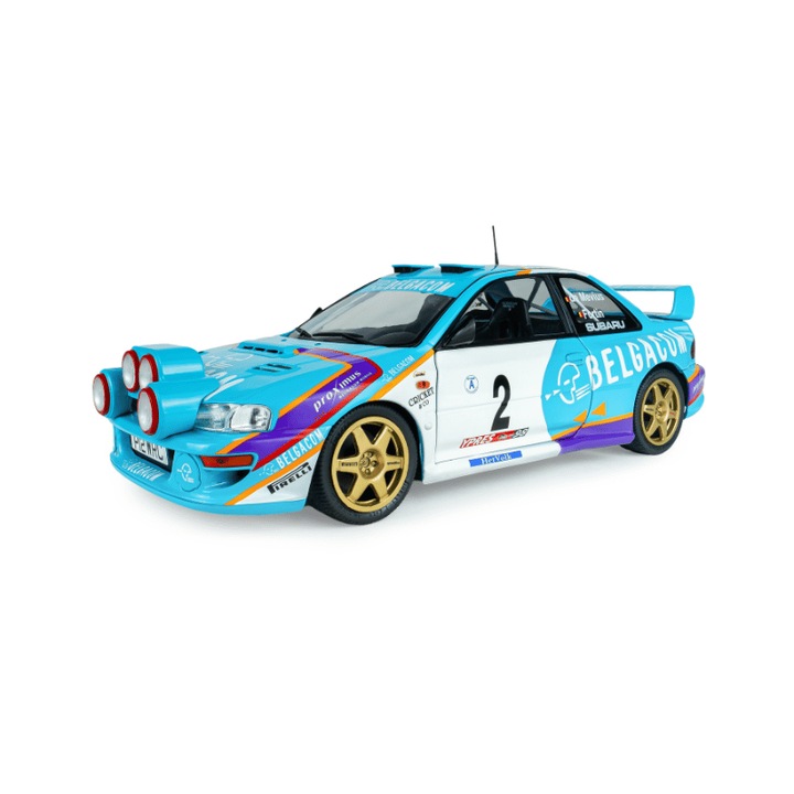 Macheta auto Subaru Impreza S5 WRC99, zöld, #2 G.DE Mevius/ J-M. Fortin, Belgium Ypres Westhoek Rally, 1998, 1:18, Solido