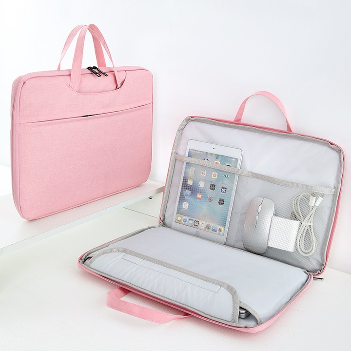 Geanta laptop 15.6 inch subtire laptop, Bytelike, business husa portabila impermeabila barbati femei profesionala, Roz