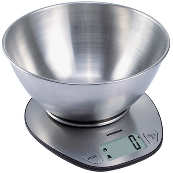 Cantar de bucatarie cu bol Heinner HKS-5SS, bol 5kg, full inox, functie tara, functie cantarire lichide, 1g, display lcd, Inox Cantar de bucatarie cu bol Heinner HKS-5SS, bol 5kg, full inox, functie tara, functie cantarire lichide, 1g, display lcd, Inox