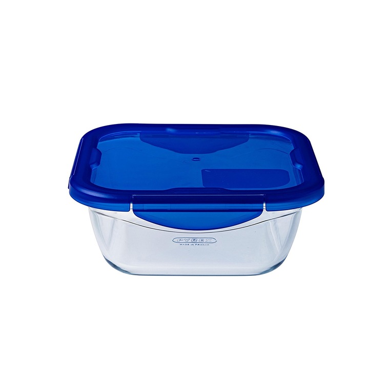 Съд за готвене PYREX COOK & GO, Квадратен, Боросиликатно стъкло с капак 1.9л, 21х21см