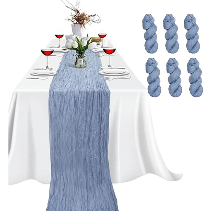 6 db asztalterítő szett, 90x300cm, kézzel festett poliészter, szürkéskék, összecsukható