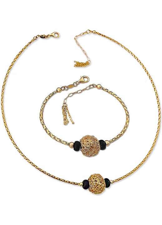 Set Bijuterii Aur 585, Bilute Negre, Design Modern