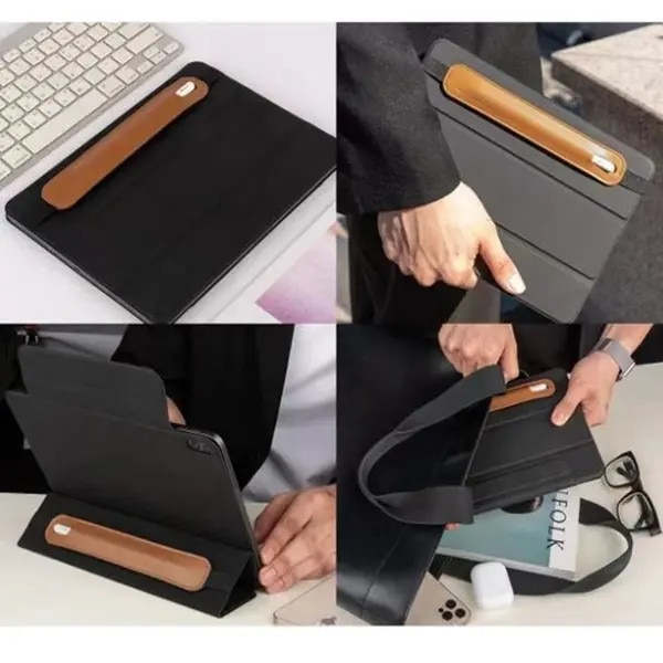 Husa pentru stilou din piele PU cu banda elastica, pentru notebook/tableta, verde, 19,3 x 3,1 cm