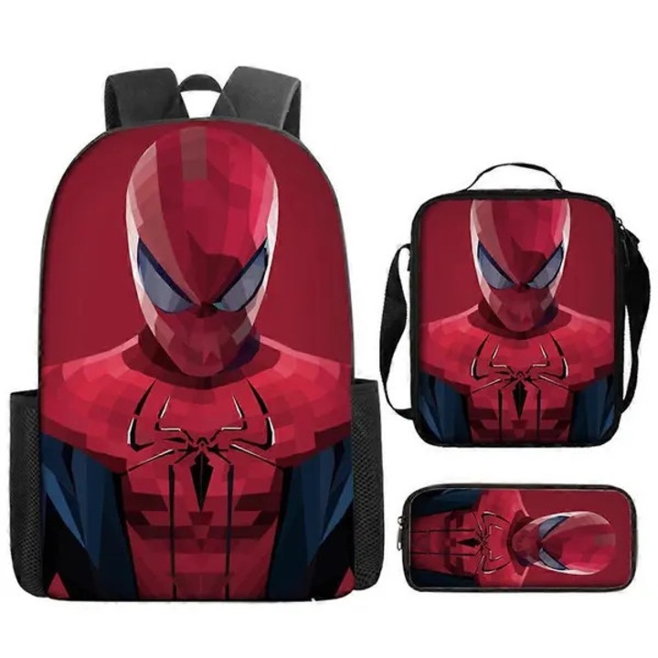 Set rucsac, geanta pentru pranz si penar in poliester rezistent la apa – 3 piese, Spider-Man, rosu/negru