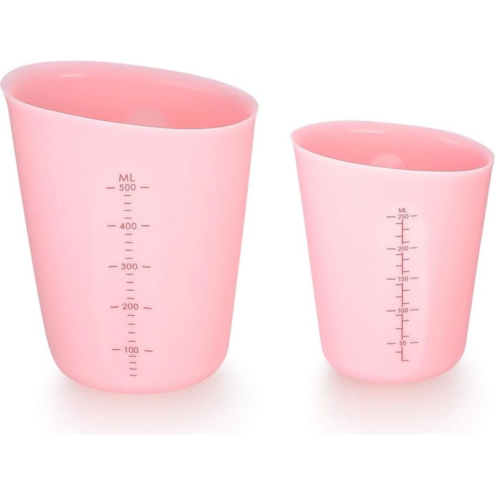 Set 2 cani masuratoare silicon, 250ml si 500ml, transparent, flexibil, durabil