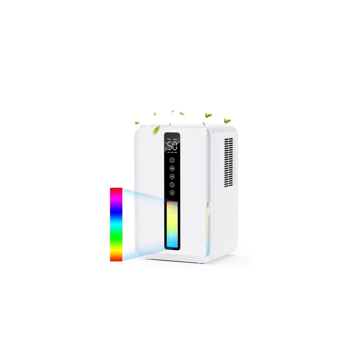 Dezumidificator CURVAOP, 2.5L, 800ml/zi, 3 viteze, control tactil, dimensiuni 13.3x12.2x7.2cm