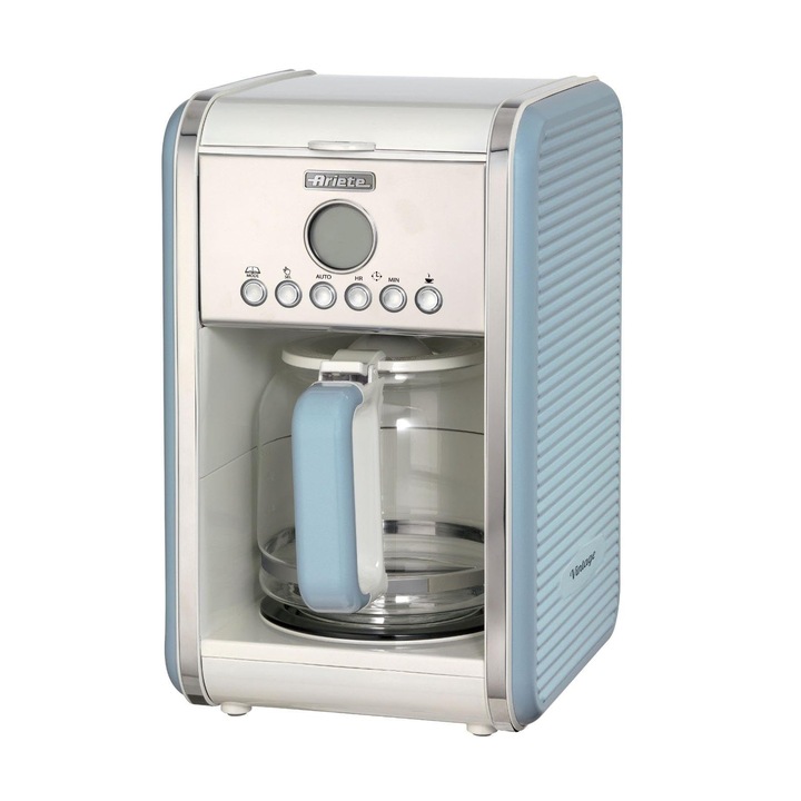 Cafetiera Ariete Vintage 1342, capacitate 1, 5L, albastra, pana la 12 cesti