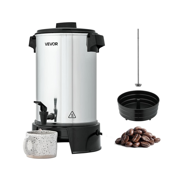 Aparat de cafea VEVOR, 30 cesti, 4, 5 litri, robinet, inox