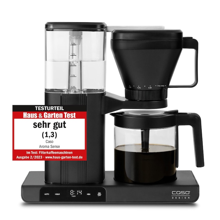 Aparat de cafea CASO Aroma Sense, negru, cu filtru permanent din otel inoxidabil, 16, 73x16, 14x8, 9cm