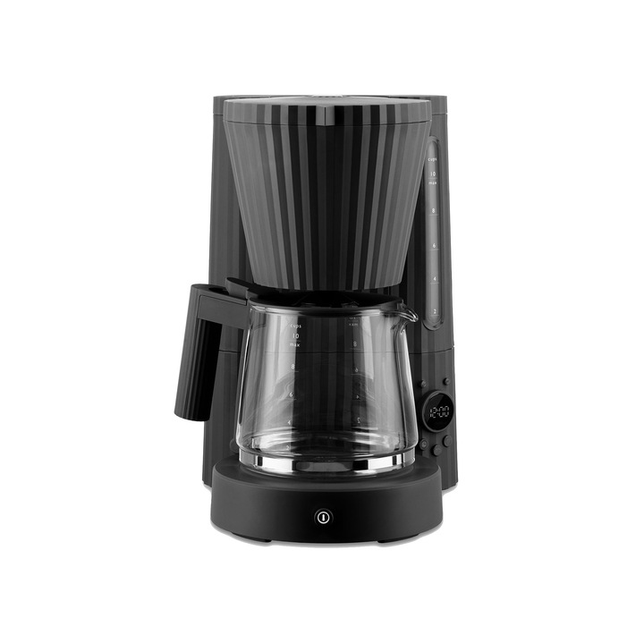 Alessi Plisse MDL14 B, Aparat de cafea design cu filtru, functie de pornire automata, din rasina termoplastica, priza europeana 1100 W, 150 cl, negru