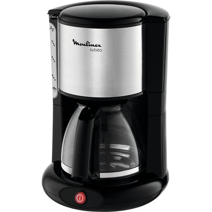 Cafetiere Moulinex Subito, sticlă, inox mat, negru, 15 cesti