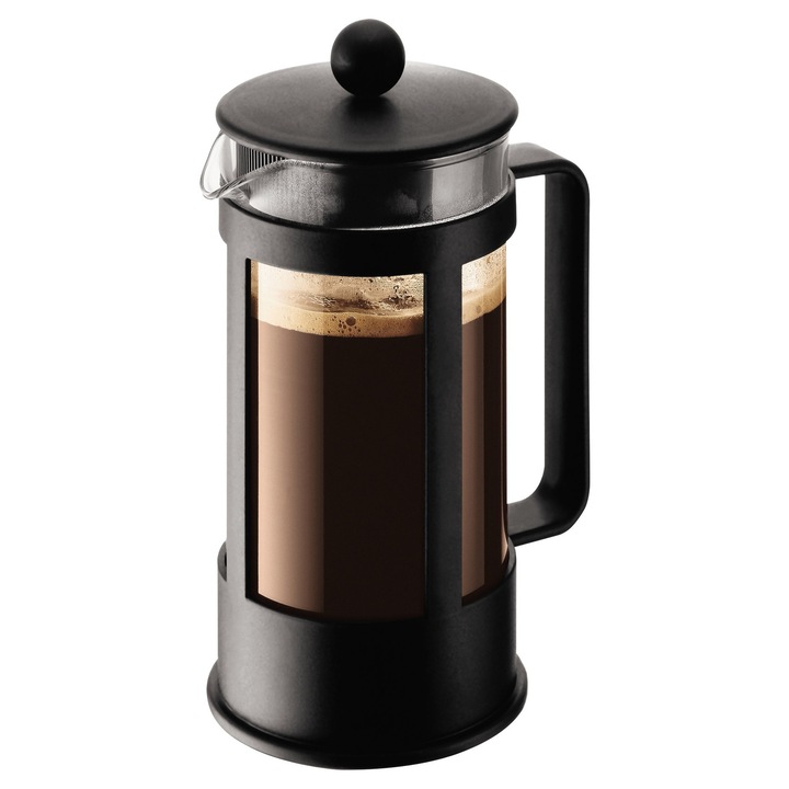 Aparat de cafea Bodum Kenya, 350 ml, manual din sticlă borosilicată și oțel inoxidabil, 3 cești, multicolor