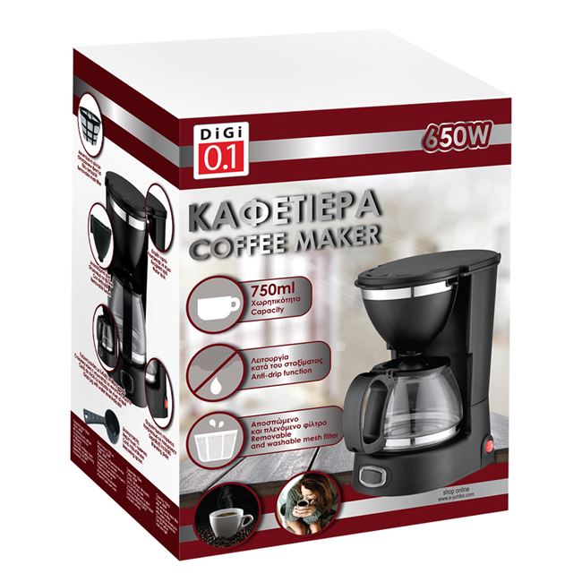 Cafetiera Neagra cu Filtru Detasabil 750ml - 650W Saiconcept