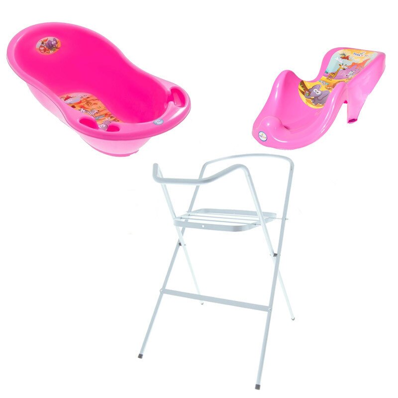 Set pachet cadita roz Safari + suport anatomic si suport metalic