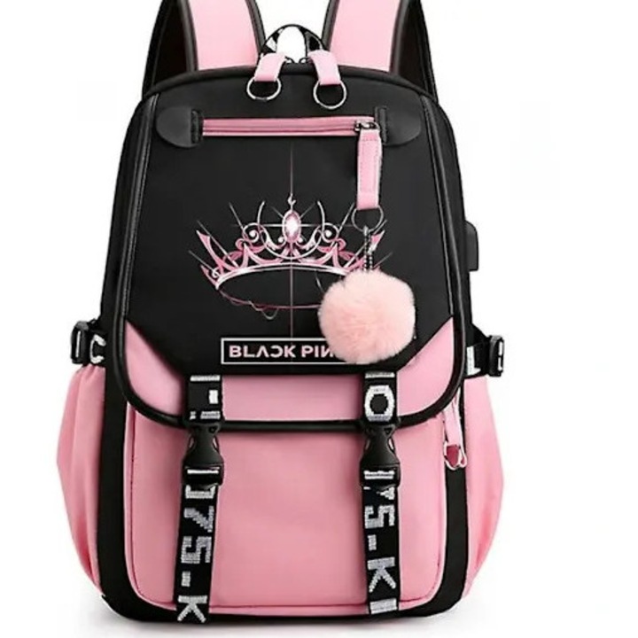 Rucsac fete 15.6 inch negru roz rezistent apa ergonomic