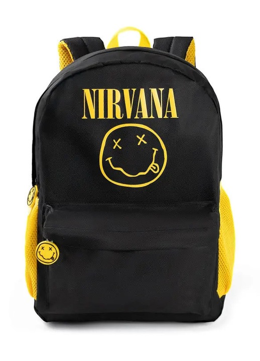 Унисекс раница, лого Nirvana, черно-жълта, 100% полиестер, 1 отделение, странични джобове, 1 размер